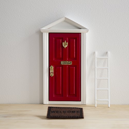 Ratoncito Pérez: Puerta Mágica Roja + Pequeña Llave + Postal de Felicitación + Dibujo para colorear + pequeño felpudo + plantilla para las huellas + pequeña escalera