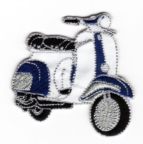 Sew-on Iron-on Embroidered Patch Blue & White Vespa Scooter MOD Badge