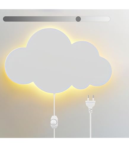 Lampada Da Parete A Nuvola KZT Con Interruttore Touch | Dimmerabile 3 Temperature (3000-6000K) | Con Spina 1,5 M | 12W LED