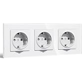 BSEEDLIFE Wall Plug, Standard Recessed Socket with Glass, 228 x 86 mm 3 Gang 16A, Power Socket, Easy Installation, White