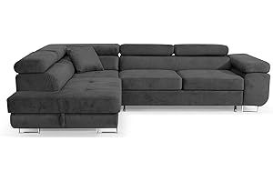 SOFILAND Ecksofa Aller L-Form mit Schlaffunktion und Bettkasten in Jasmine, Links Ottomane (Dunkelgrau)