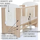 Baby Kinderbett BÄR 120×60 cm weiss beige braun mit Holz Gravur und Matratze - 3