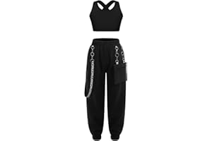 Jowowha Kinder Hip Hop Kleidung Mädchen Sport BH Bustier Crop Tops + Cargohose Jazz Tanzkleidung Streetwear Gr.98-176