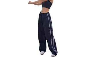 KOMISEUP 2023 Teenager Mädchen Mode Y2k Streetwear Vintage Fallschirmhosen Cargohose Baggy Track Pants Damen Y2K Weites Bein Hosen Freizeithose Frauen Elastische Taille Parachute Pants 90er Sport Hose