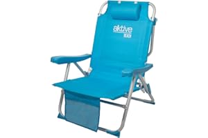 AKTIVE Chaise de Plage Pliante 49 x 58 x 80 cm, avec Coussin, Sac à Dos, Dossier inclinable, avec Deux Poches, Bleu Pastel (53983)