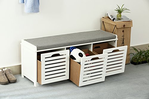 Orolay Moderne Schuhtruhe Sitzkommode Mit 3 Körben Sitzbank Schuhschrank Weiß - 2