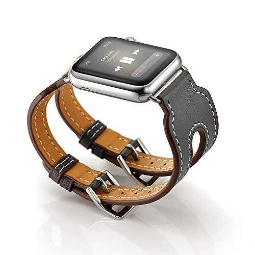 Aresh für Apple Watch Zubehör Armband,Double Buckle Cuff Luxus echtes Leder Apple Smart Watch Stulpeentwurf Ersatz Handgelenk Band für Apple Watch iWatch Apple Watch Series 2(42mm, Dunkelgrau)