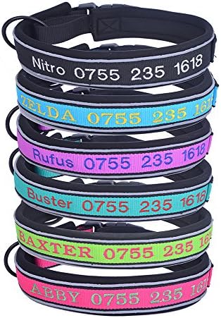 SLZZ Customized Personalized Dog Collar - Adjustable Reflective for Small Medium Large Dog Safety - Heavy Duty Durable Soft Padded - Embroidered ID Dog Name &amp; Phone Number to Prevent Dog Loss