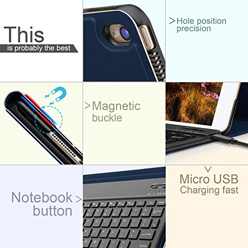 IVSO iPad Pro 10.5 QWERTZ Tastatur, Abnehmbare Wireless Bluetooth Tastatur Schutzhülle mit Standfunction Für Apple iPad Pro 10.5 Tablet, Blau - 4