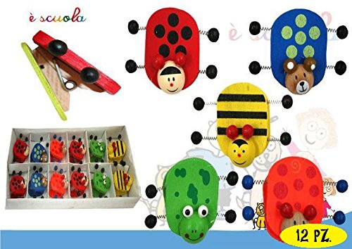 Eol Distribuzione-12 Mollette in Legno con Calamita, Magnetiche, a Forma di Animali Zamputi, Multicolore, 1968