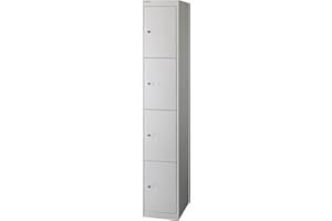 Office Hippo Bisley Steel Locker, Four Door, Fully Lockable Metal Storage, Metal Cabinet, Goose Grey, 30.5 x 30.5 x 180.2 cm