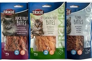 SURREY FEED Natural Cat Treats Variety Pack (Chicken/Tuna/Duck Fillet Bites) Pack of 3