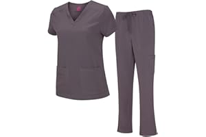 Natural Uniforms Women's Cool Stretch V-Neck Top and Cargo Pant Scrub Set with Regular and Petite Sizes