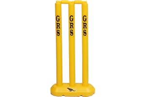 GRS Kids Zone Hard Plastic Cricket Wickets Set for Kids for Age Group 3 to 10 Year (3 Piece Wickets, 2 Bails, Base, 24'' Wickets Length, Yellow)