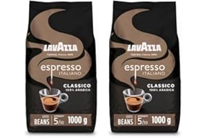 Lavazza, Espresso Italiano Classico, Coffee Beans, Ideal for Espresso Coffee Machines, with Flowery & Fruity Aromatic Notes, Intensity 5/10, 100% Arabica, Light Roast, 1 kg x2