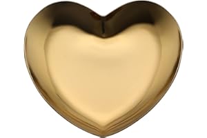JEOPKO Small Trinket Tray, 9.1cmx8.7cm golden Heart Shaped Jewellery Dish Plate Stainless Steel Decorative Tray Earrings Rings Bracelet Dish Dresser Decor.…