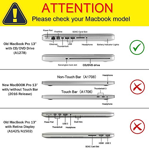 MacBook Pro 13 Hülle Case, iNeseon Ultra Slim Gummierte Hartschale Tasche Cover Shell, US Transparent und EU Transparent Tastatur Abdeckung Schutzhülle für Apple MacBook Pro 13.3 Zoll Aluminum Unibody mit CD-ROM Drive Modell:A1278,NICHT für MacBook Pro 13 mit Retina Display (Transparent) - 2