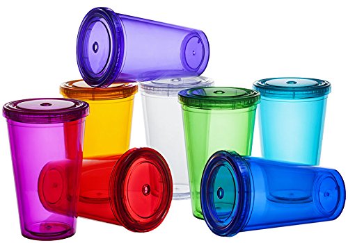 geschenkartikel-shopping Plastikbecher doppelwandig Tasse Becher Deckel Strohhalm Smoothie Saft Kaffee Eiskaffee - 4