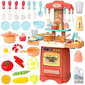 Zest 4 Toyz Kitchen Set for Kids Girls Cooking Set Pretend Play Toy with Water Tap Light and Sound Toy Battery Operated Kitchen Playset Birthday Gift for Girls 29 PCS
