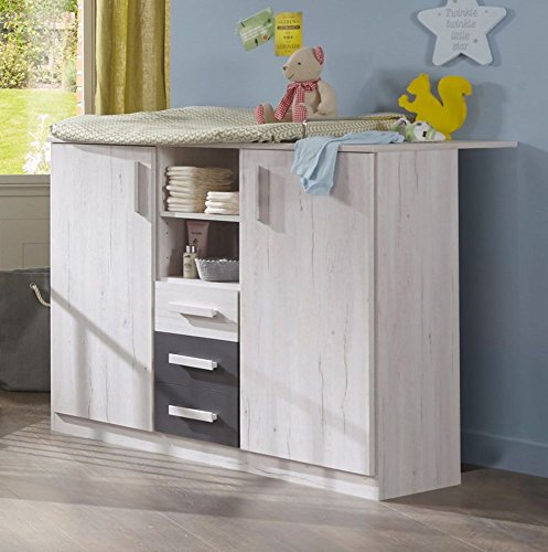 Preisvergleich Produktbild Beauty.Scouts Wickelkommode "Vienna" Wickeltisch, Babykommode, Wickelraum, Stillzimmer, Babyzimmer, Kinderzimmer, Kleinkind, Baby, Wickelaufsatz, Babytisch, Kommode, Weißeiche Nachbildung, lavafarbig, Soft Close, 122x101x75 cm Size ohne Unterschrank