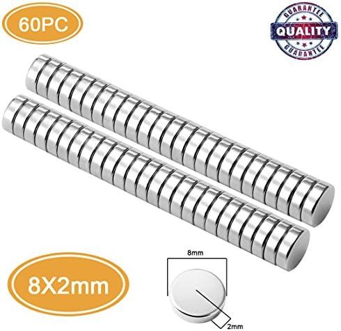 Neodymium magnets, SAINKO Rare Earth N48 Strength 60pc 8 x 2 mm Craft Models DIY personalized Multi-Use for Fridge door Whiteboard Magnetic map Magnetic Screen Door Bulletin boards Refrigerators