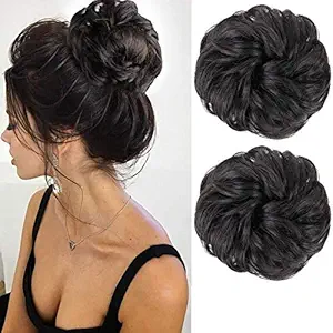 Akashkrishna fashion women Messy Hair Bun Extensions Curly Wavy Messy Synthetic Chignon Hairpiece Scrunchie Scrunchy Updo Hairpiece for women(Color:brown)(pack of 4)