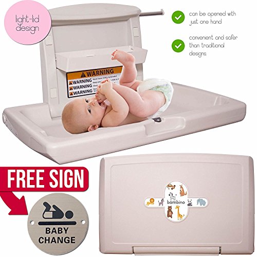 Bambino Wall Mounted Fold Down Horizontal Baby Changing Table Unit with Free Baby Changing Door Sign