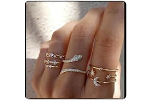 Cubahop Crystal Snake Anelli Set Open Stacking Anelli Gotici Kunckle Anelli Regolabili Knuckle Anello Set per le Donne