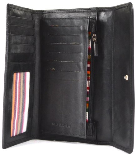 Ladies Soft Nappa Large Matinee Leather Purse with Back and Inner Zip (Black)