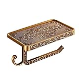 TentHome Antik Toilettenpapierhalter 2 in 1 Vintage Wandmontag Bohren Nostalgie Rollenhalter WC Papierhalter mit Ablage für Badezimmer (Antike Bronzen)