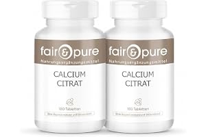 Fair & Pure kalciumcitrat med en daglig dos på 900 mg kalcium, 2 x 180 stycken, veganskt kosttillskott utan magnesiumstearat, tillverkat i Tyskland