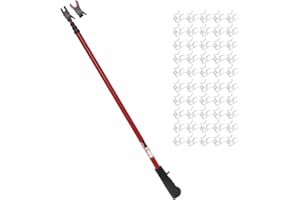 NO LADDER PRO MAX Dual Head Telescoping Pole | Light Hanging Kit for Hanging String Lights, Decorations, Garlands, 11ft Reach, Compatible with Gutters, Shingles, Eaves, 50 Light Clips Included