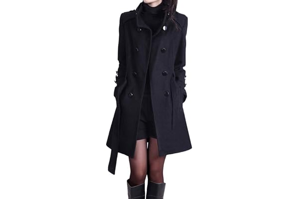 Generisk ullrock dam lång i trenchcoat-stil elegant dubbelknäppt kappa med nedvikbar krage i överdimensionerad vindtät vinter