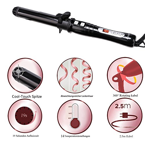 ACEVIVI 2-1 Lockenstab Warmluftbürste Haarglätter Automatisch Anoin mit Keramikbeschichtung EU Stecker LCD Schwarz, 32mm - 4