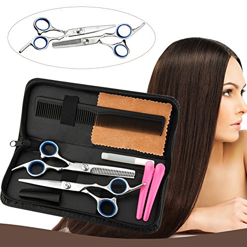 Tijeras de Peluquería, Tijeras de Salón, Tijeras de Peluquería Profesional, 5 en 1 kit Pelo de Peluquería Tijeras Del corte del Peluquero y Salón de Adelgazamiento Tijeras Set