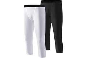 Hotfiary 2 Packs Leggings de Compression pour Garçons, Pantalon de Compression Kids Collant Pantalon pour Basketball Football, Longueur 3/4 Collant de Sport athlétique pour 6-14 Ans
