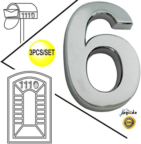 Magicdo® 3/pack 2’’ Silver Modern House Numbers, Modern Mailbox Number Sticker, 3D Shining Reflective Number, Self-Stick Number, Floating Appearance Number, Silver House Number Signs(6)