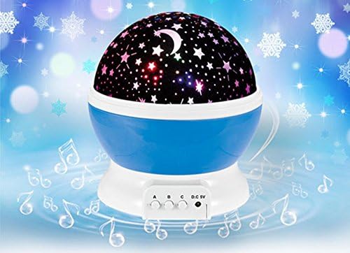 Stars Night Light Projector with Music,MightyCase USB Rechargeable 4 Modes Children Baby Kids Toys Cosmos Rotating Round LED Night Light Projector Lamp,Romantic Star Moon Sky Home Bedroom Decoration Table Lamp Blue