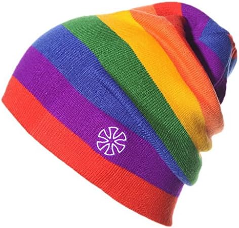 Toyobuy Women Men Winter Warm Stripe Knit Slouchy Beanie Hat Skull Cap Rainbow