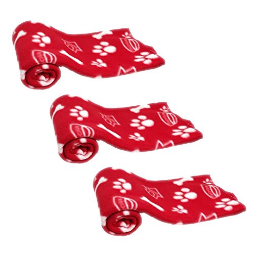 MEGA-VALUE-3-x-Red-Soft-Fleece-Warm-Pet-DogCat-Bed-Blankets