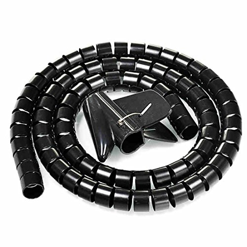 sourcingmap® Schwarz 1.5Mx30mm Flexibel Kabelspirale Spiralband Kabelschlauch m. Klammer