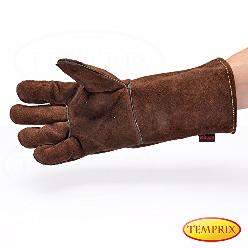 Kaminhandschuh, Grillhandschuh, Ofenhandschuh, Hitzeschutzhandschuh aus echtem Leder Farbe braun Größe L Temprix verschiedene Größen (L) - 6