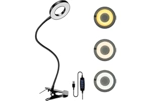 dowowdo Clip On Reading Light, 48 LED Eye Protect Desk Light, 3 Colour 10 Brightness Book Light with Flexible Neck, USB Desk Reading Light for Reading Studying Working Video Conference Lighting