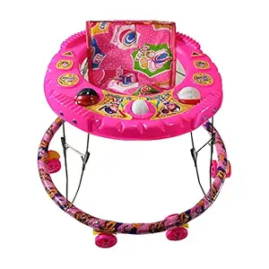 Govinds Baby Activity Walker for Boys and Girls Children for 5+ Months Round Iron Baby Walker Foldable (8 Wheels Pink Color)