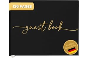 Plantvibes Libro de visitas premium para bodas, 120 páginas de papel grueso, no se rompe, estilo vintage, con título dorado, ideal para bodas, aniversarios, cumpleaños (negro)