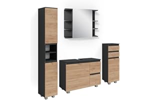 Vicco set mobili bagno J-Shape, Antracite/Rovere, 4 parti