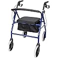 Lightweight Folding 4-Wheel Rollator Walker with Seat, Lockable Brakes & Carry Bag – Steel Mobility Walker for Elderly & Disabled, Adjustable Height, Blue