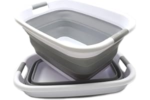 SAMMART Juego de 2-31L (8.1 galones) Plegable de plástico para la Colada, contenedor de Almacenamiento emergente, bañera de Lavado portátil, Cesta de Ahorro de Espacio, (2, Gris)