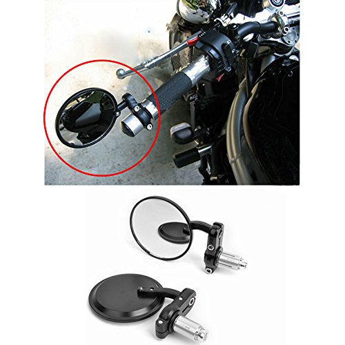 Paar Lenkerendenspiegel Rund Seitenspiegel Motorrad Rückspiegel für 7/8 22mm Universal Schwarz