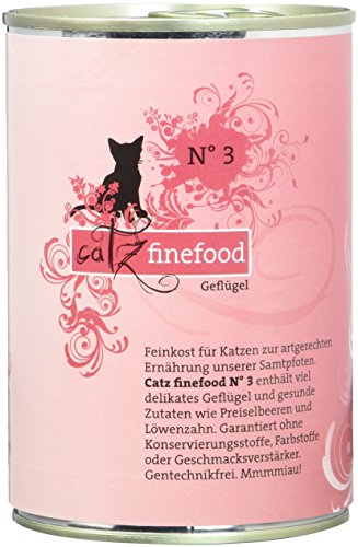 catz finefood N° 3 Geflügel Feinkost Katzenfutter nass, verfeinert mit Preiselbeeren & Löwenzahn, 6 x 400g Dosen
